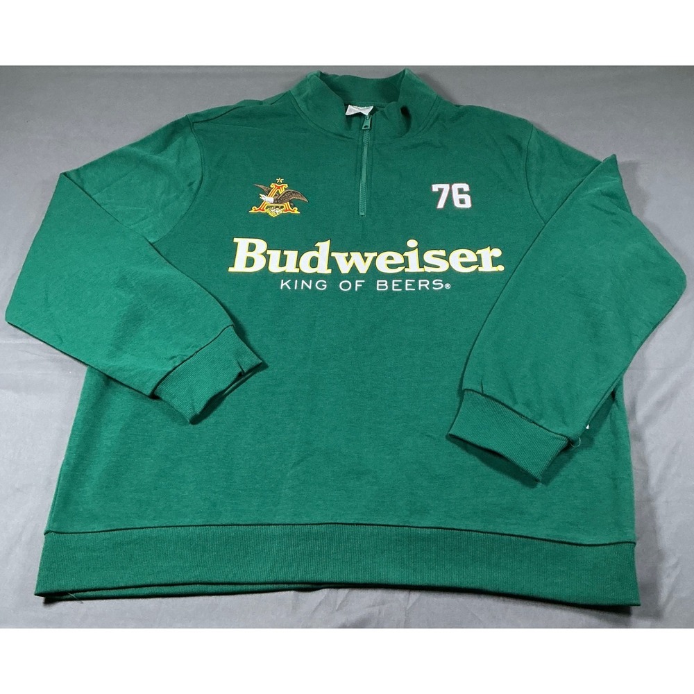 Budweiser Clydesdales Quarter Zip Sweatshirt Green Mens XXL King of Beers 76